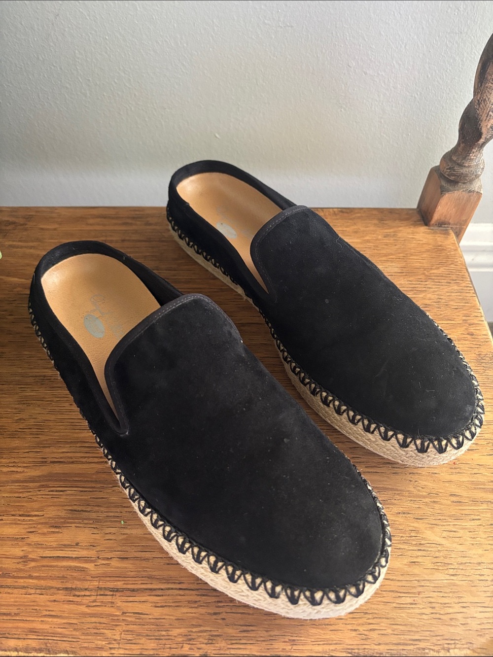 Dr. Scholls Black Suede Slip-On Loafer Espadrilles Woven Bottom Shoes